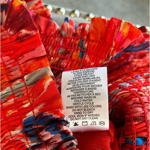 Rachel Zoe Ruffle Sleeve Smocked Waist Keyhole Neck Tie Blouse Top Size XS - Picture 9 of 12